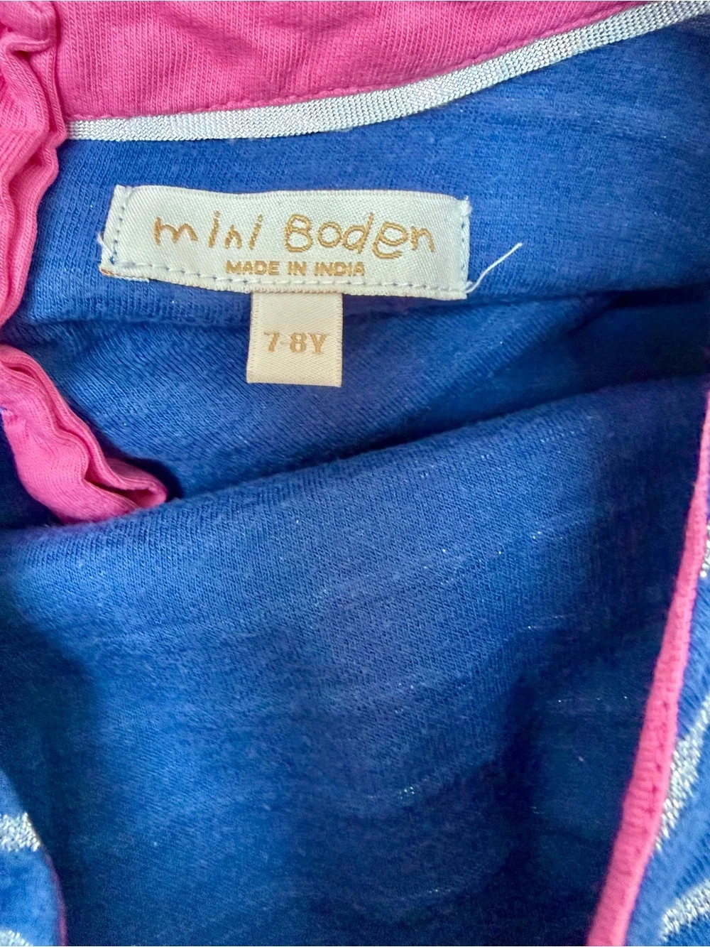 Mini Boden Girls 7-8 Blue Striped Tulle Polka Dot Dress